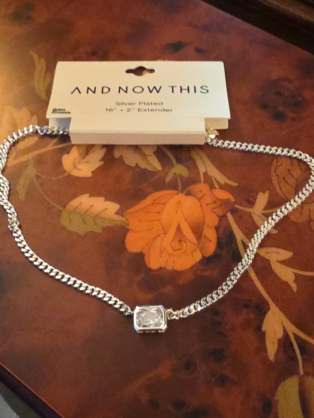 And Now This Silver Plated Chain Necklace with Clear Center Stone